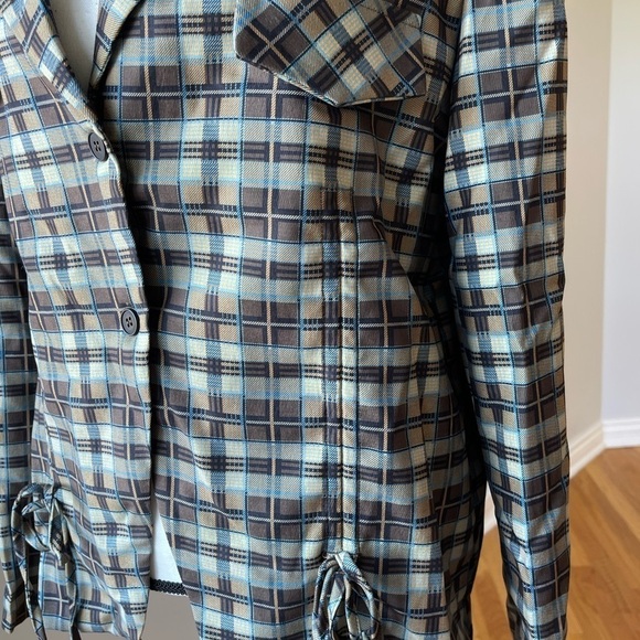 Cider plaid pattern ruched blazer with shoulder pads in a size large - Picture 7 of 16